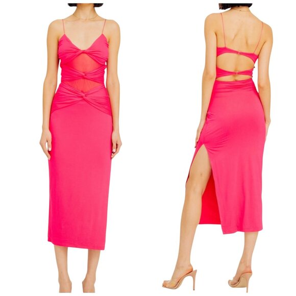 Torn by Ronny Kobo Stevie Magenta Cutout Midi Dress NWT L